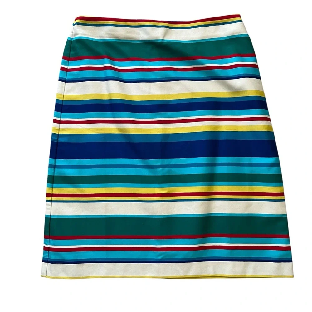 Talbots Cabana(Blue/Red/Yellow/Cream) Striped Cotton Pencil Skirt 10